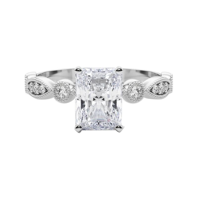 GIA 1.7ct Anello con diamanti radianti a marquise e rotondi con castone a grana grossa