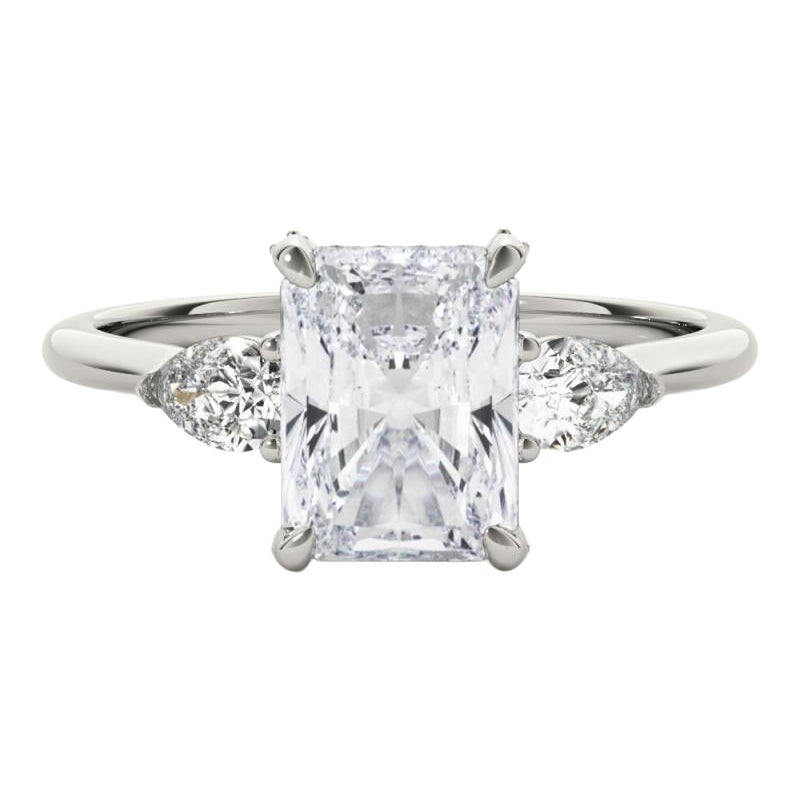 GIA 1,7ct Anello di diamanti radianti a tre pietre decorato Gallery in oro bianco 18 carati