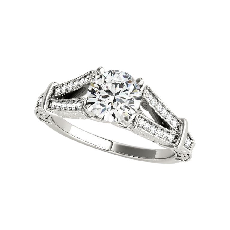 GIA 1.7ct Redondo Grabado Antiguo Vástago Partido Anillo de diamantes