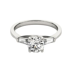 GIA 1.7ct Round & Baguette 3-Stone Twisted Prong  Diamond Ring