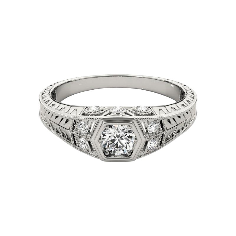 GIA 1.7ct Round Bezel Filigree Flower Engraved  Bague en diamant