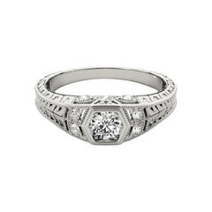 GIA 1.7ct Round Bezel Filigree Flower Engraved  Diamond Ring