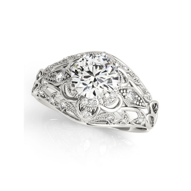 Taglio rotondo GIA 1,7ct Anello con diamante rotondo aureolato a traliccio affusolato in oro bianco 18 carati in vendita