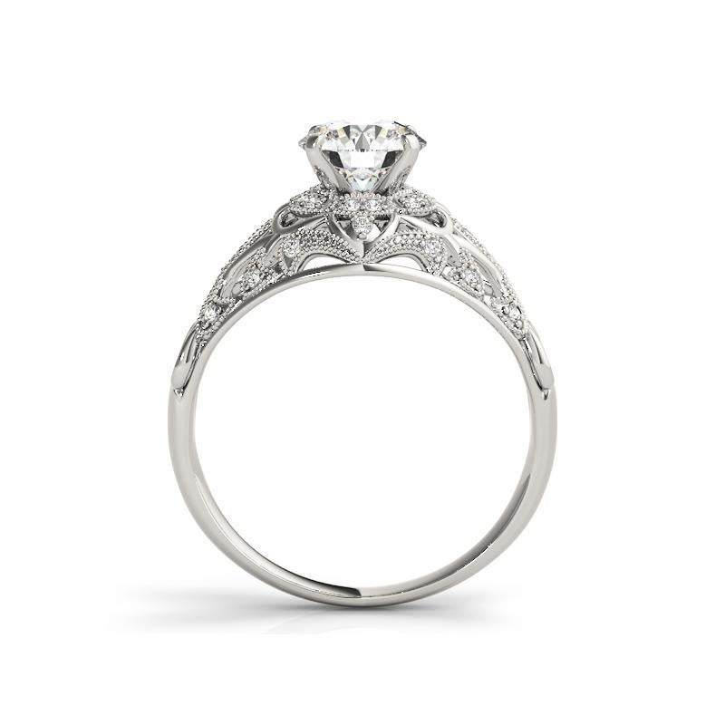 GIA 1,7ct Anello con diamante rotondo aureolato a traliccio affusolato in oro bianco 18 carati In condizioni Nuovo in vendita a New York, NY