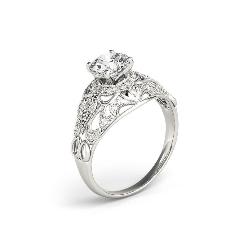 Donna GIA 1,7ct Anello con diamante rotondo aureolato a traliccio affusolato in oro bianco 18 carati in vendita