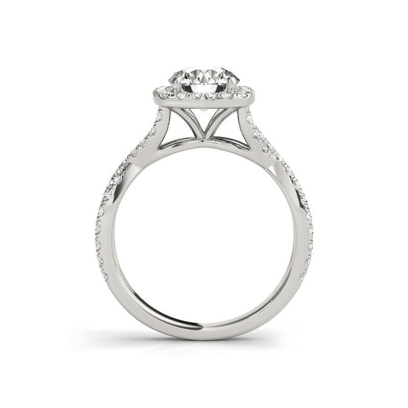 Taglio rotondo GIA 1,7ct Anello con diamante rotondo aureolato Infinity Symbol Cathedral in oro bianco 18K in vendita