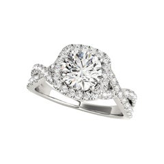 GIA 1,7ct Anello con diamante rotondo aureolato Infinity Symbol Cathedral in oro bianco 18K