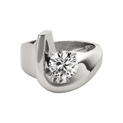 GIA 1.7ct Solitario Moderno Rotondo Fascia Curva  Anello con diamante