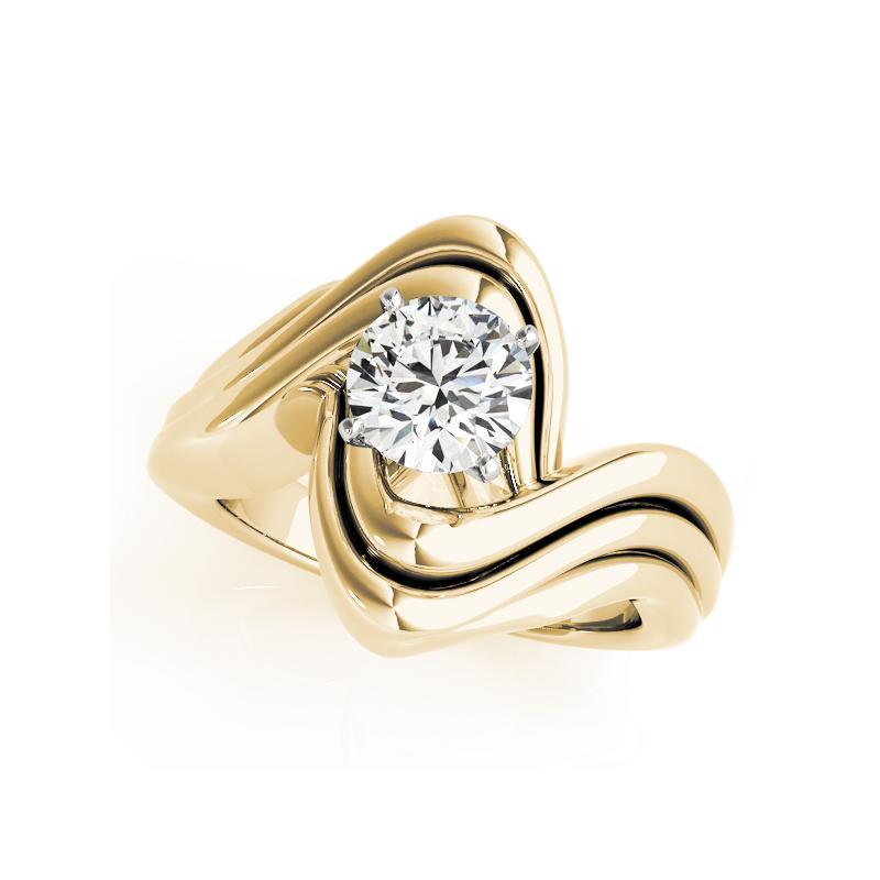 Round Cut GIA 1.7ct Round Modern Solitaire Curved Ribbon 18K Yellow Gold Diamond Ring For Sale