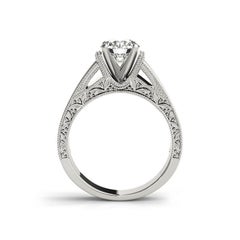 GIA 1.7ct Round Solitaire Engraved Grape Leaf Cathedral Diamond Ring