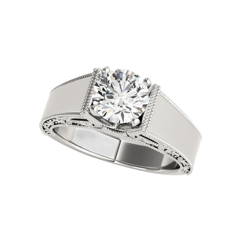GIA 1.7ct Anello con diamante rotondo solitario inciso a foglia d'uva per cattedrale