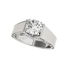 GIA 1.7ct Round Solitaire Engraved Grape Leaf Cathedral Diamond Ring