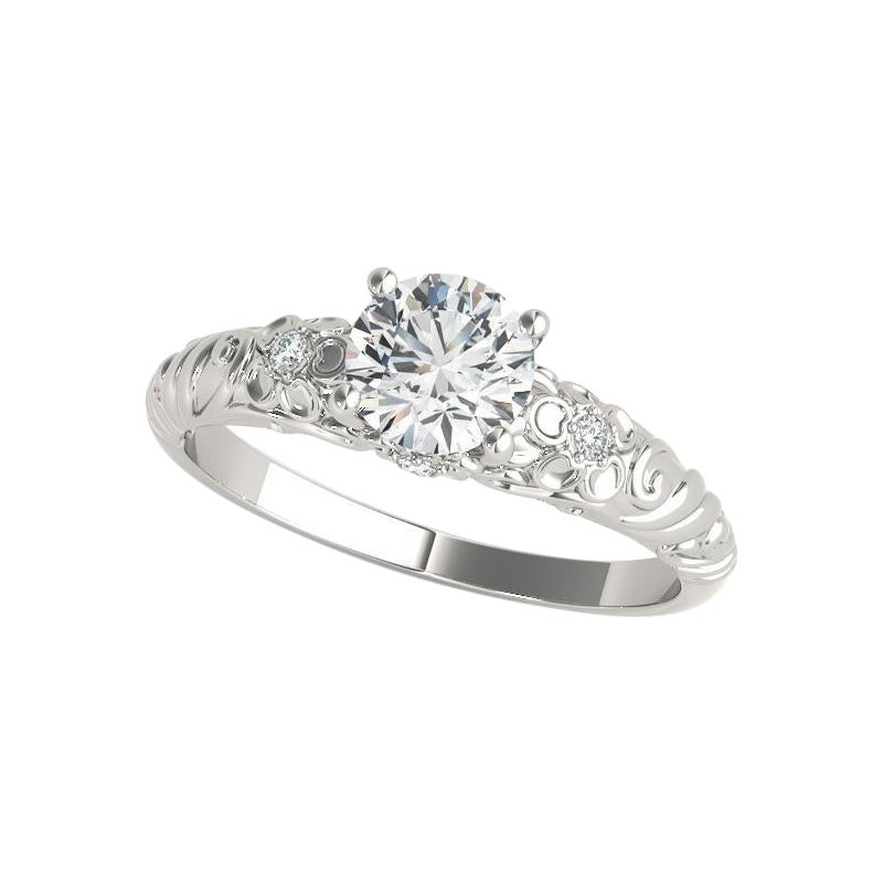 GIA 1.7ct Round Solitaire Flower Engraved Vine Bague diamant en or blanc 18K