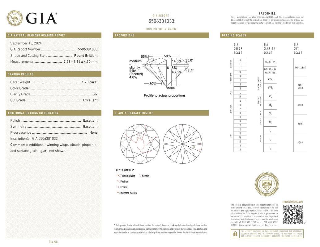 Contemporain GIA 1,7ct Round Three-Stone Tapered Baguette 18K Yellow Gold Diamond Ring (bague à diamant en or jaune de 1,7ct) en vente