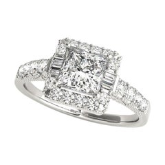 GIA 1.7ct Solitaire Square Halo Baguette & Round  Diamond Ring