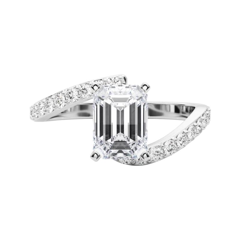 GIA 1.8 Carat Emerald Curved Bypass Pave Shank  Diamond Ring