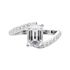 GIA 1.8 Carat Emerald Curved Bypass Pave Shank  Diamond Ring