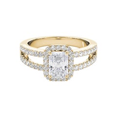 GIA 1.8 Carat Halo Radiant Filigree Split Shank 18K Yellow Gold Diamond Ring