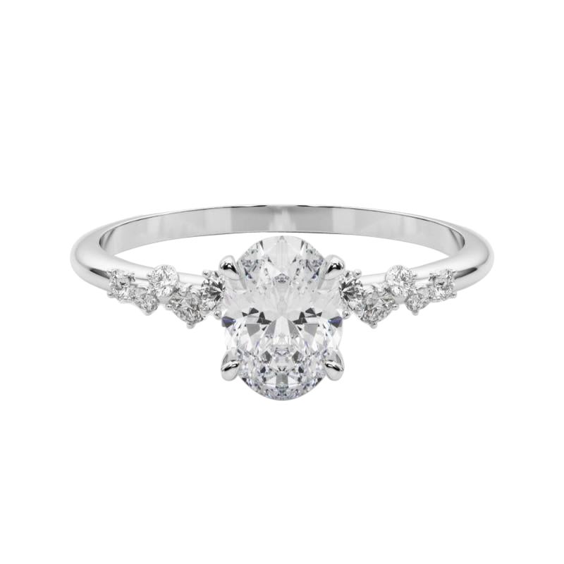 GIA 1,8 Karat Oval Cluster Trellis Solitär 18K Weißgold Diamantring
