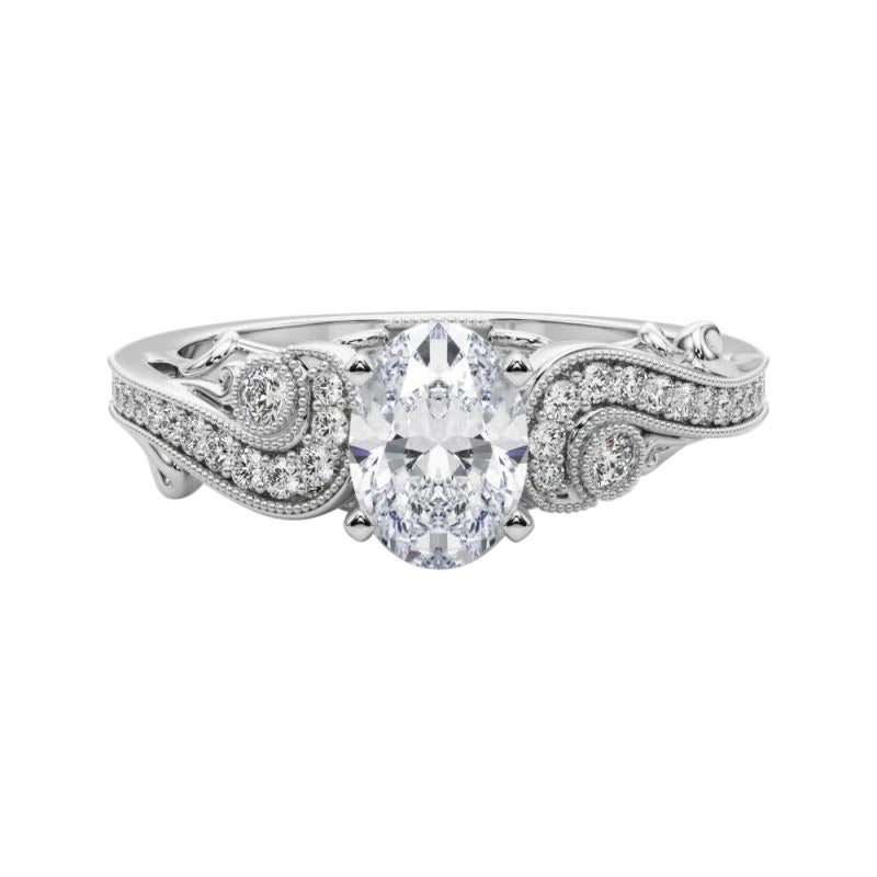 GIA 1,8 Karat Oval Drei-Stein gebogen Bypass 18K Weißgold Diamantring