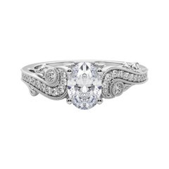 GIA 1,8 Karat Oval Drei-Stein gebogen Bypass 18K Weißgold Diamantring