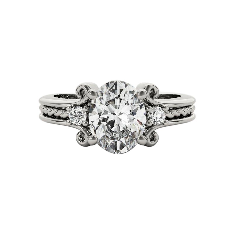 GIA 1,8 Carati Ovale a Tre Pietre con Fascetta a Corda Contorta  Anello con diamante