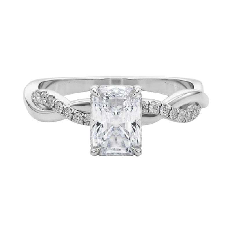 GIA Anillo de diamantes de oro blanco de 18 quilates de 1,8 quilates con pavé entrelazado en la naturaleza