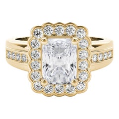 GIA 1.8 Carat Radiant Lace Flower Halo Vintage 18K Yellow Gold Diamond Ring
