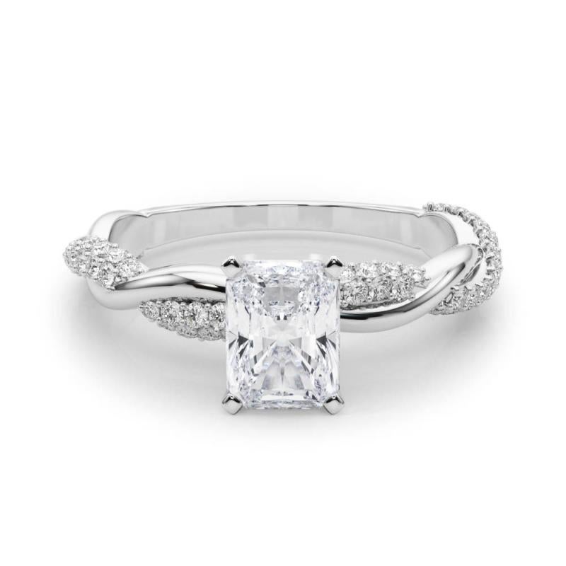 GIA 1.8 Carati Radiante intrecciato con pave ritorto  Anello con diamante