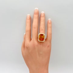 GIA 18 Carat Yellow Orange Sapphire & Diamond Ring in 18K Yellow Gold