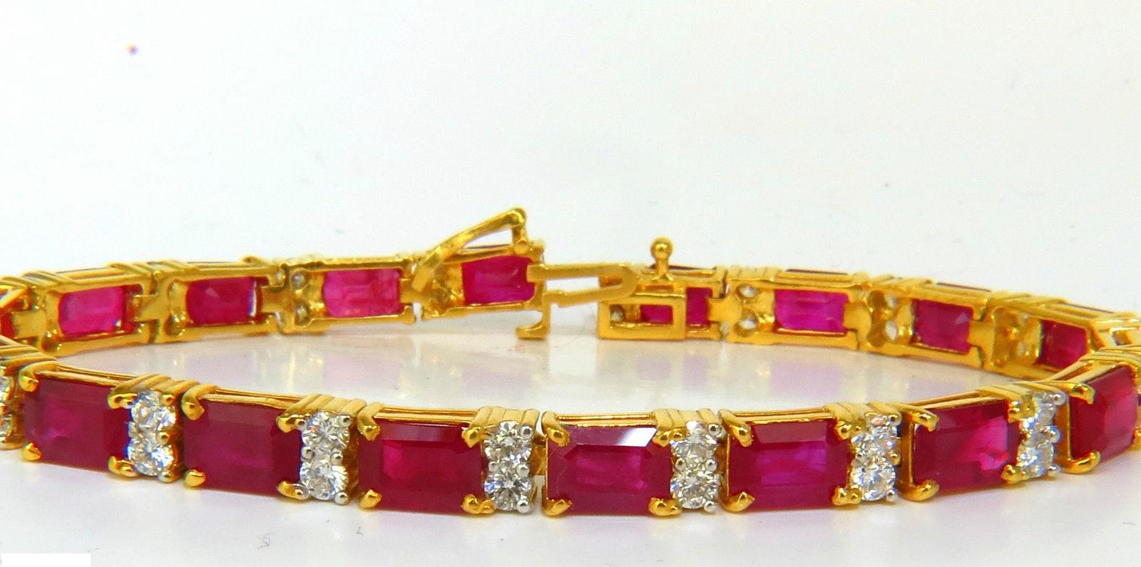 20.58ct. Natural Rubies 

Excellent Blood / Vivid red tone

Tested 1 ruby with GIA Lab -please see cert in photo menu

Vivid red tone and dancing rays of reds throughout

Rubies are emerald cuts, full cuts & comparable to diamond cuts.

18 rubies in