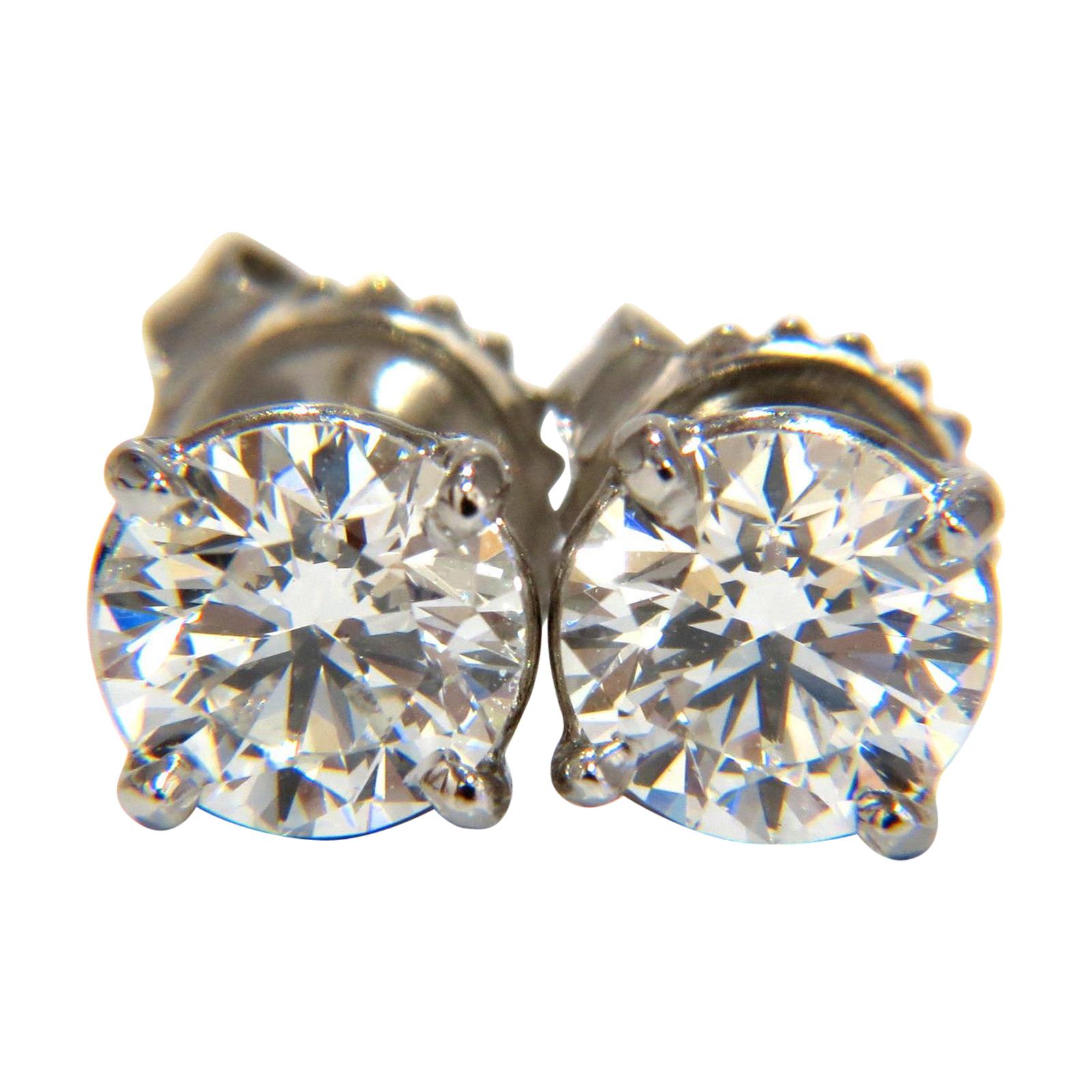 GIA 1.80 Carat Natural Round Brilliant Diamond Stud Earrings Platinum Ideal For Sale