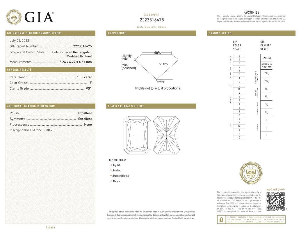 Contemporaneo GIA 1,80 Carati Radiant Vintage Milgrain Channel Anello con Diamante in Oro Giallo 18K in vendita