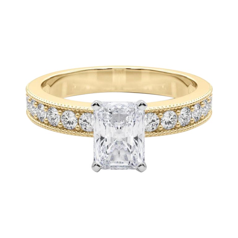 GIA 1,80 Carati Radiant Vintage Milgrain Channel Anello con Diamante in Oro Giallo 18K in vendita