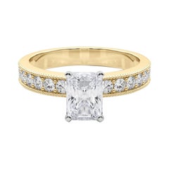 GIA 1,80 Carati Radiant Vintage Milgrain Channel Anello con Diamante in Oro Giallo 18K