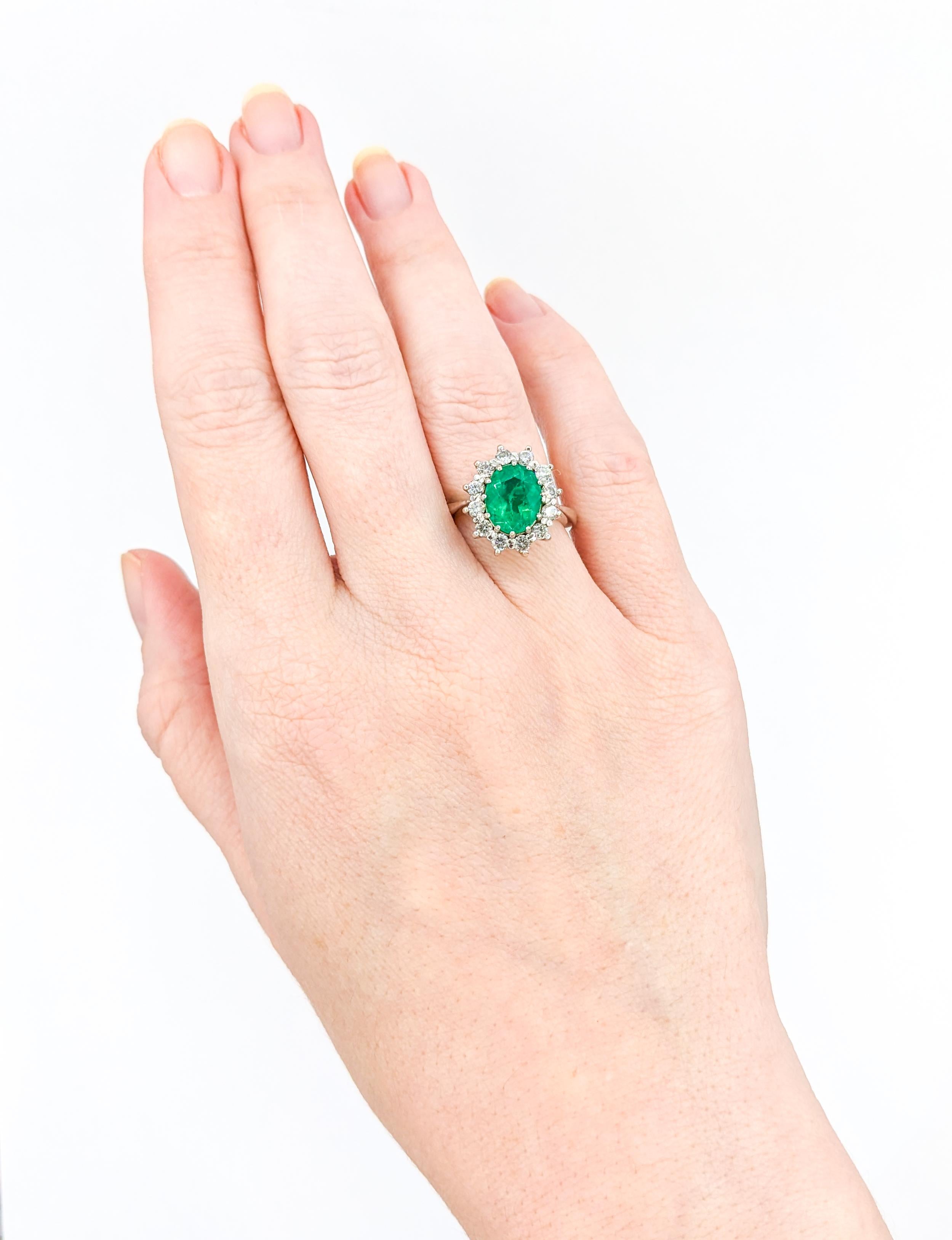 GIA 1.80ct Colombian Emerald & Diamond Halo Ring in White Gold

Experience timeless elegance with this stunning emerald Ring, masterfully crafted in 18K White Gold. This timeless ring features a stunning 1.80ct Colombian Emerald, complete with GIA