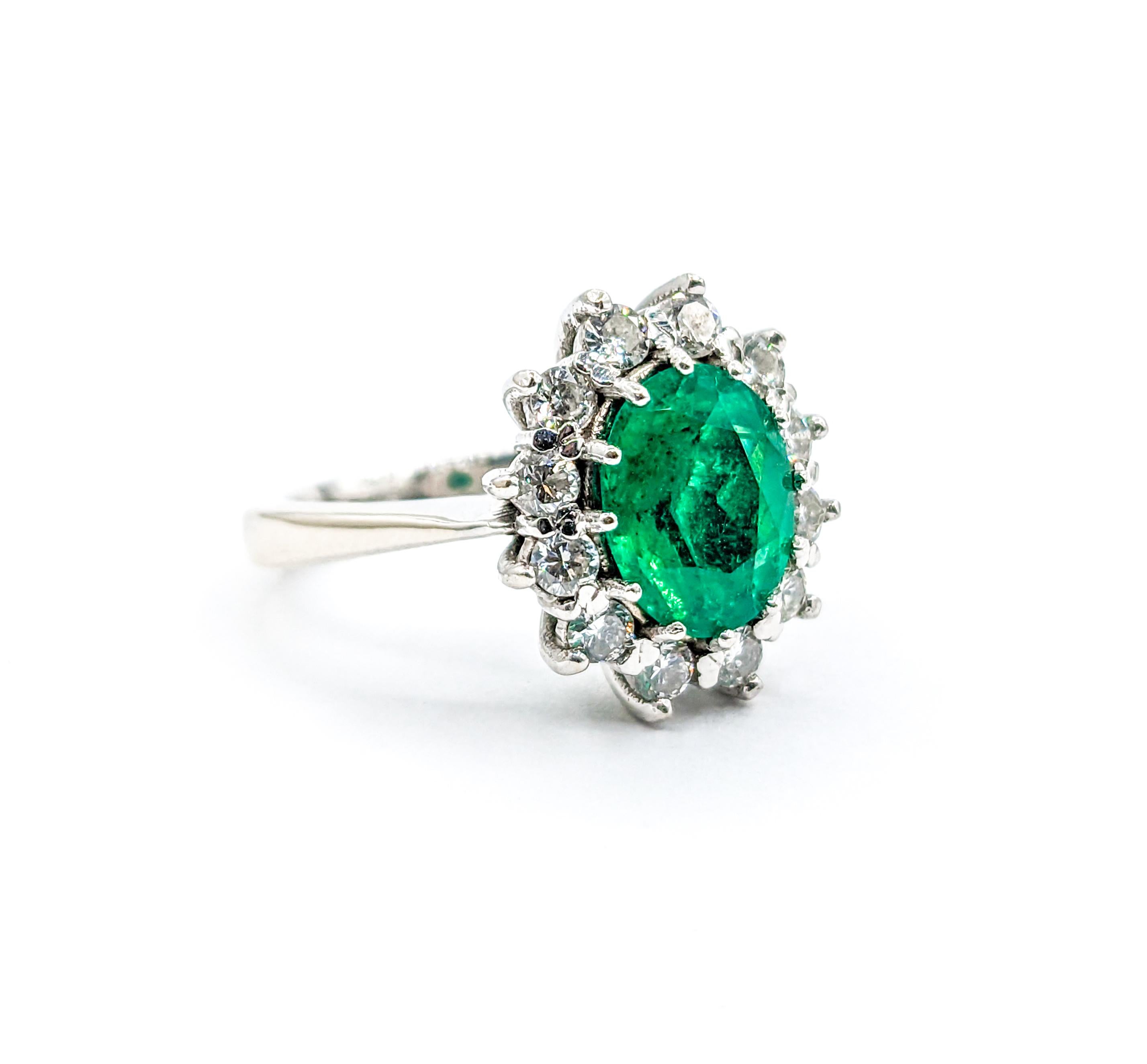 GIA 1.80ct Columbian Emerald & Diamond Halo Ring in White Gold In Excellent Condition For Sale In Bloomington, MN