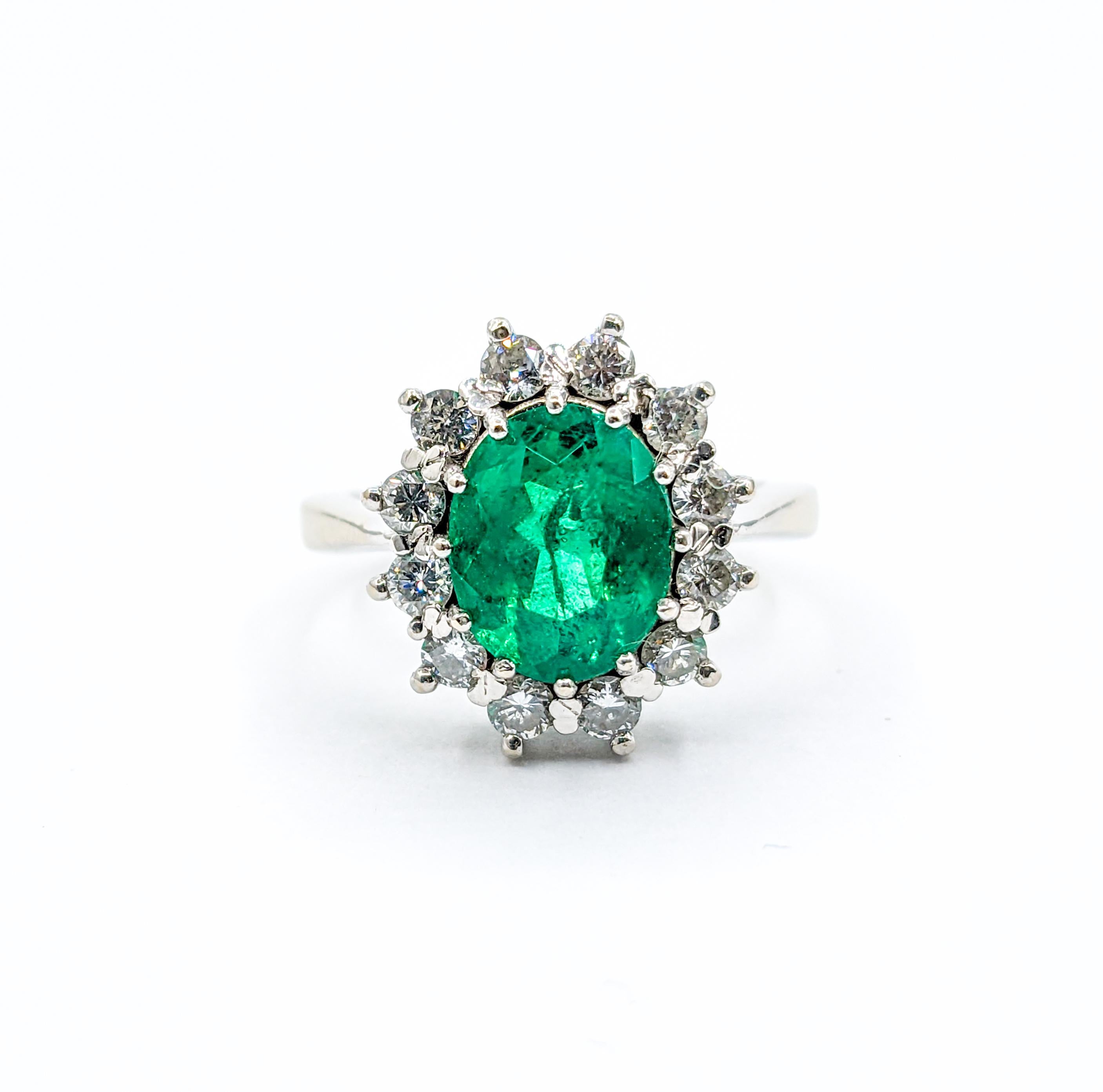 GIA 1.80ct Columbian Emerald & Diamond Halo Ring in White Gold For Sale 3