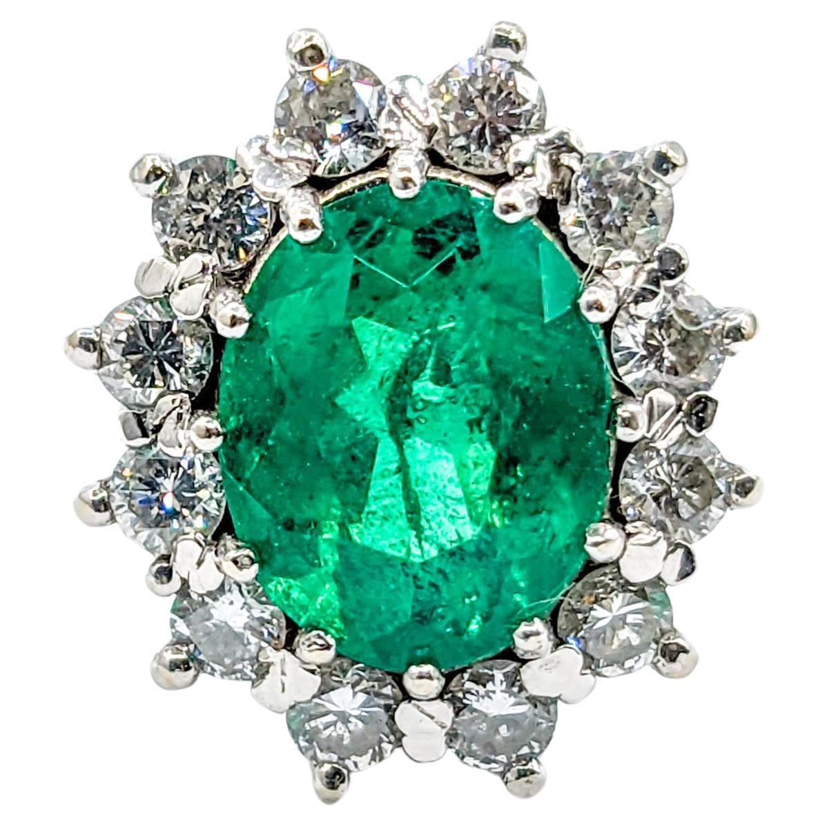 GIA 1.80ct Columbian Emerald & Diamond Halo Ring in White Gold For Sale