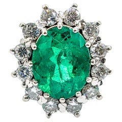 Vintage GIA 1.80ct Columbian Emerald & Diamond Halo Ring in White Gold