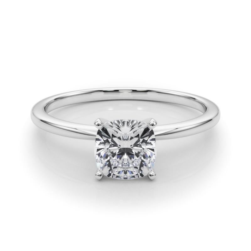 GIA 1.80ct Cushion Slim Band Prong Set Solitaire 18K White Gold Diamond Ring