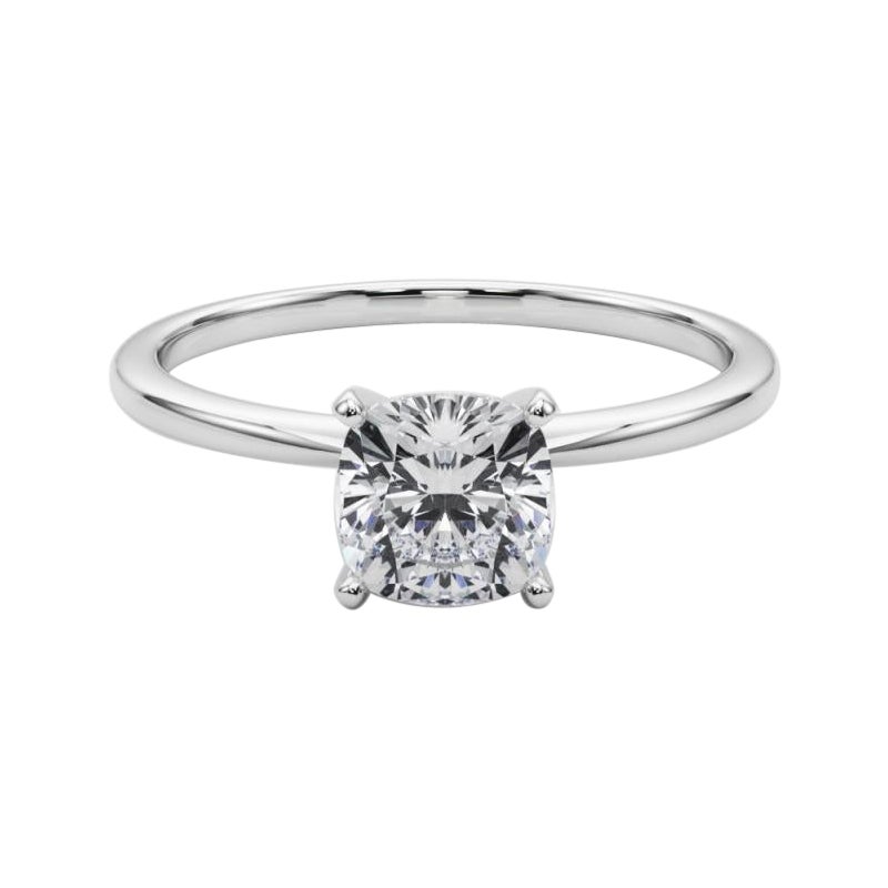 GIA 1.80ct Cushion Slim Band Prong Set Solitaire 18K White Gold Diamond Ring