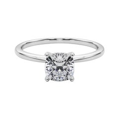 GIA 1.80ct Cushion Slim Band Prong Set Solitaire 18K White Gold Diamond Ring