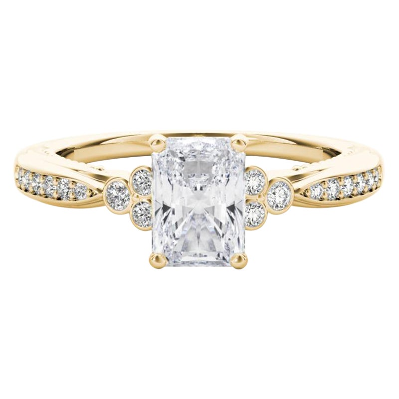 GIA 1,80ct Radiant Lünette Antik Band Zacken Brücke Gelbgold Diamantring