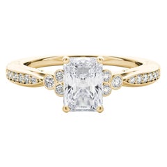 GIA 1,80ct Radiant Lünette Antik Band Zacken Brücke Gelbgold Diamantring
