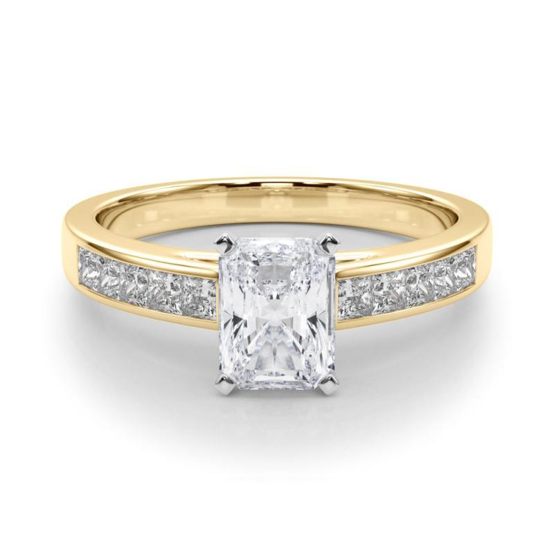 GIA 1,80ct Radiant Princess Channel Solitaire Center Anello con diamanti in oro giallo