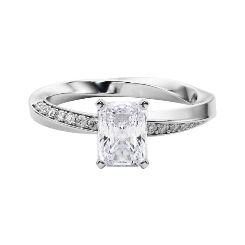 GIA 1,80ct Radiant Solitaire Twisted Square Band in oro bianco 18K Diamond Ring