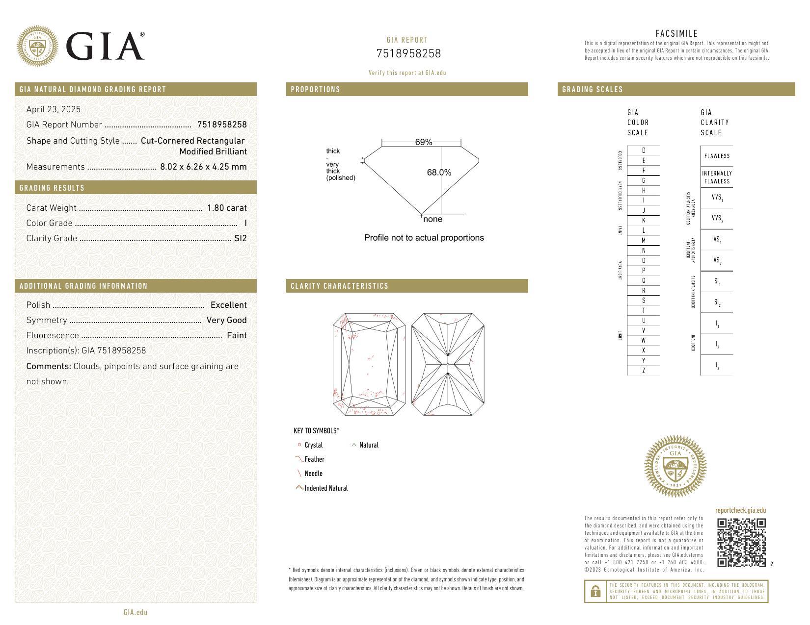 Donna GIA 1,82ct Radiante a tre pietre decorato Gallery (a) Gallery  Anello con diamante in vendita