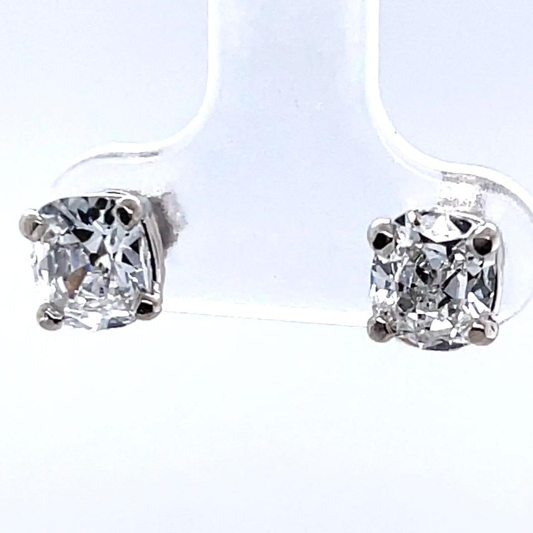 GIA 1.81 Antique Cushion Cut Diamond White Gold Stud Earrings  In New Condition In Beverly Hills, CA