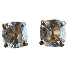 GIA 1.81 Carat Antique Cushion Cut Diamond Gold Stud Earrings